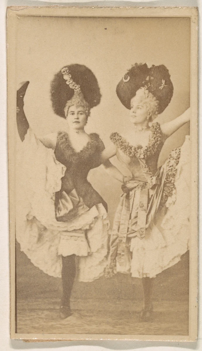 Two dancers with high kick, from the Actresses series (N245) issued by Kinney Brothers to promote Sweet Caporal Cigarettes by Kinney Brothers Tobacco Company, photograph, 1890