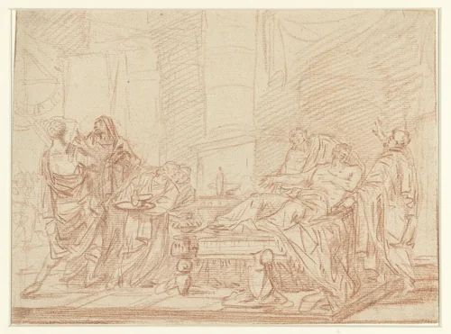 Sterfbed van een grijsaard by anonymous, drawing, 1700-1800