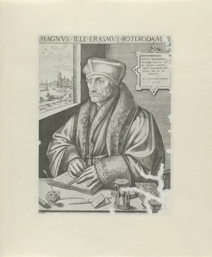 Portret van Desiderius Erasmus by Unknown, print, 1555