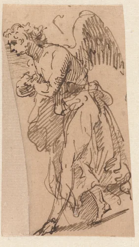 Schrijdende engel by Jacob de Wit, drawing, 1705-1754