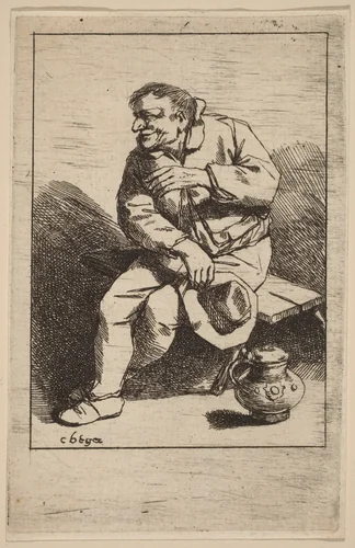 Sitting Man with His Hat in His Right Hand by Cornelis Bega, print, 1631-1664