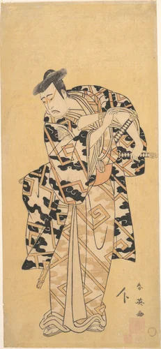 The Actor Ichikawa Yaozō III as Fuwa Banzaemon in a Thunder Robe, Playing with a Fan by Katsukawa Shun'ei (勝川春英), print, 1794
