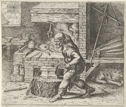 Fabel van de smid en de hond by Aegidius Sadeler, print, 1608