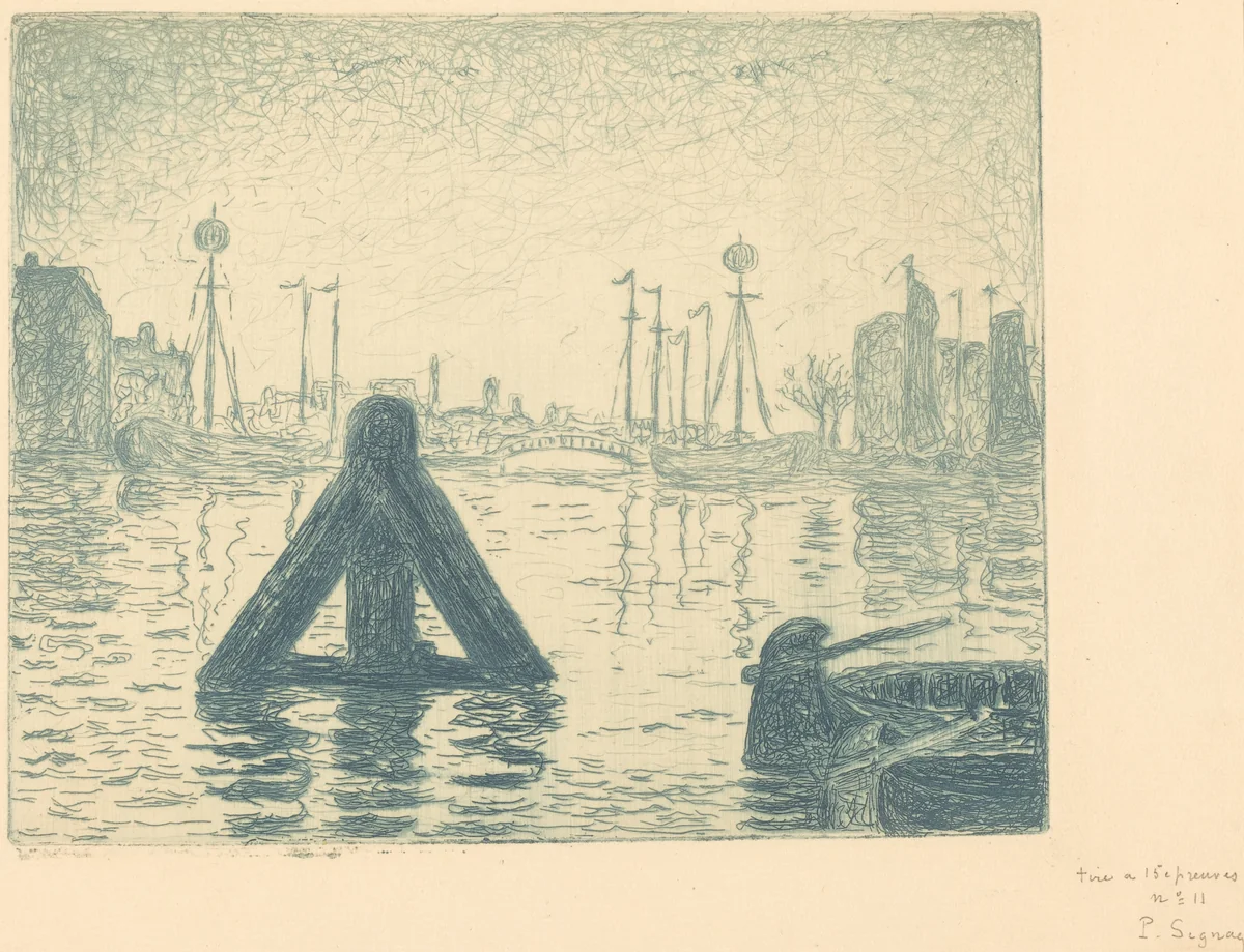 Harbor in Holland - Flushing (La balise - En Holland, Flessingue) by Paul Signac, print, 1894