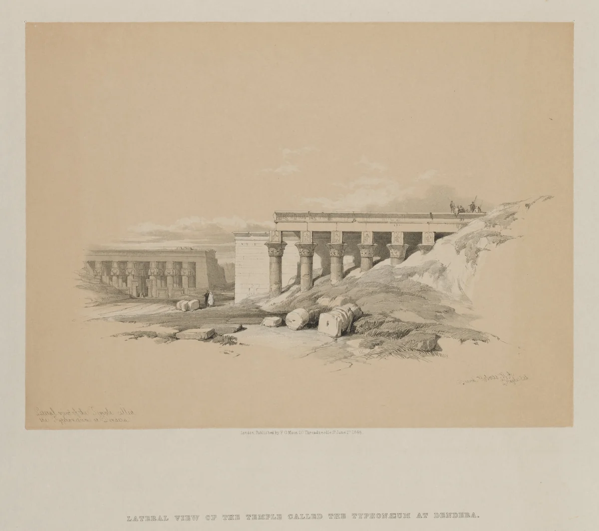 Egypt and Nubia, Volume II: Lateral View of the Temple called The Typhonoeum at Dendera by Louis Haghe, print, 1848