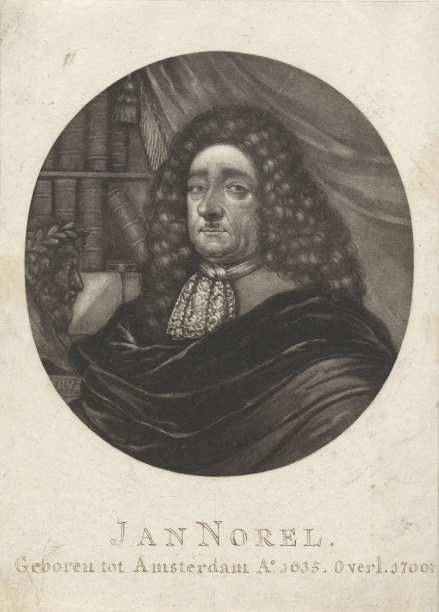Portret van de dichter Jan Norel by Pieter Schenk, print, 1700-1713