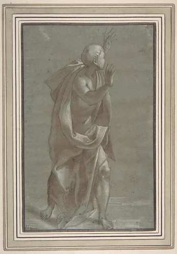 Standing Male Draped Figure With His Hands Raised by Giovanni Paolo Lomazzo, drawing, 1565-1571