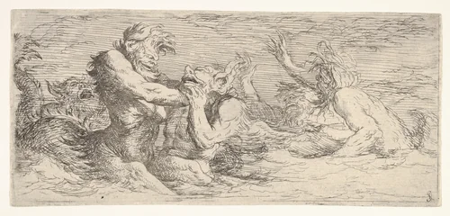 Five battling tritons, from "The Triton Group" by Salvator Rosa, print, 1655-1666