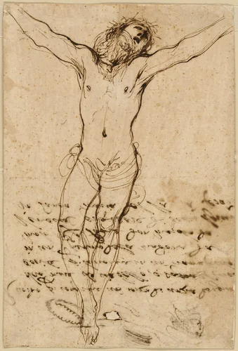 Christ on the Cross: Study for the Crucifixion with Saints by Guercino, drawing, 1624-1625