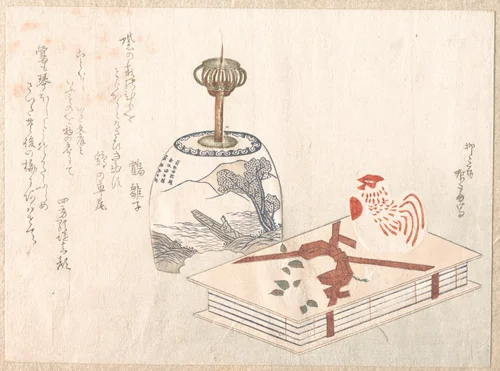 Candlestand and Book by Ryūryūkyo Shinsai (柳々居辰斎), print, 1813