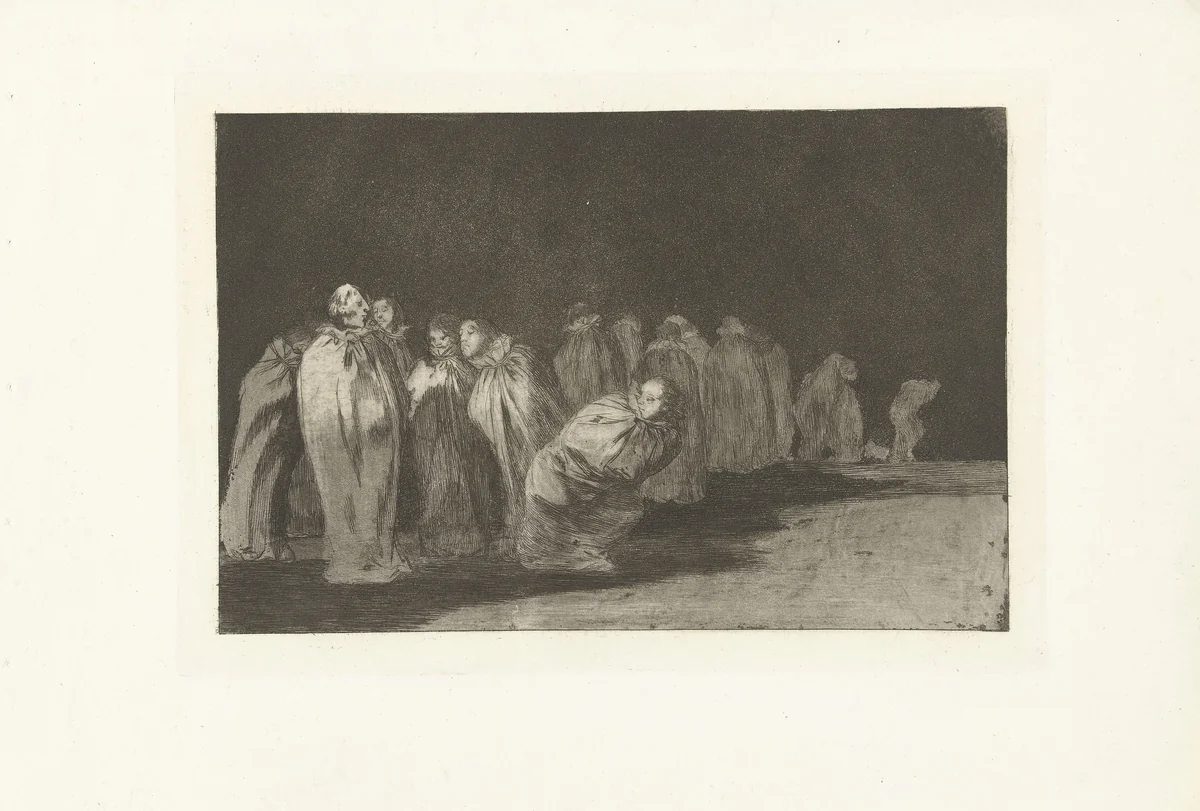 Mannen in zakken by Francisco de Goya, print, 1815-1820