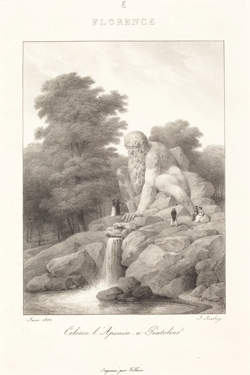 Colossus L'Apenin, Pratolino by Jean Baptiste Isabey, print, 1822