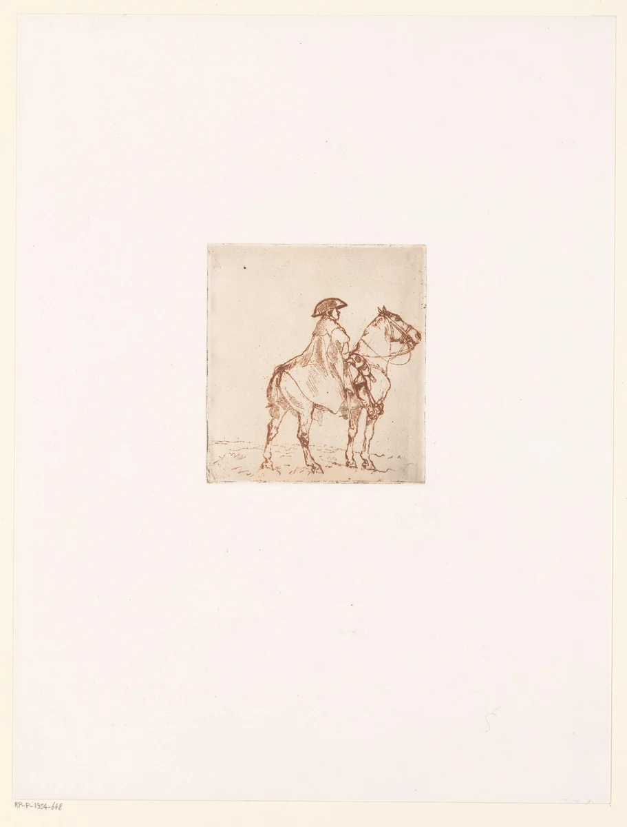 Ruiter te paard met een driekantensteek by John Lewis Brown, print, 1839-1890