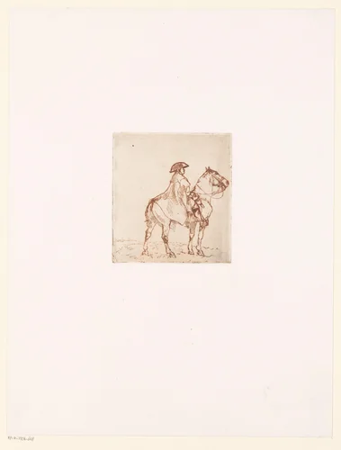 Ruiter te paard met een driekantensteek by John Lewis Brown, print, 1839-1890