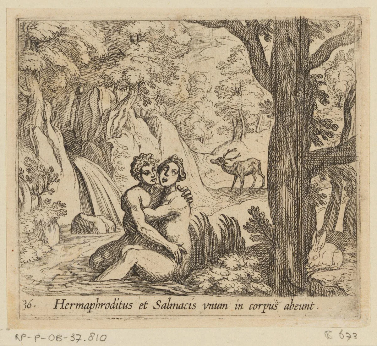 Salmacis en Hermaphroditus by Antonio Tempesta, print, 1606