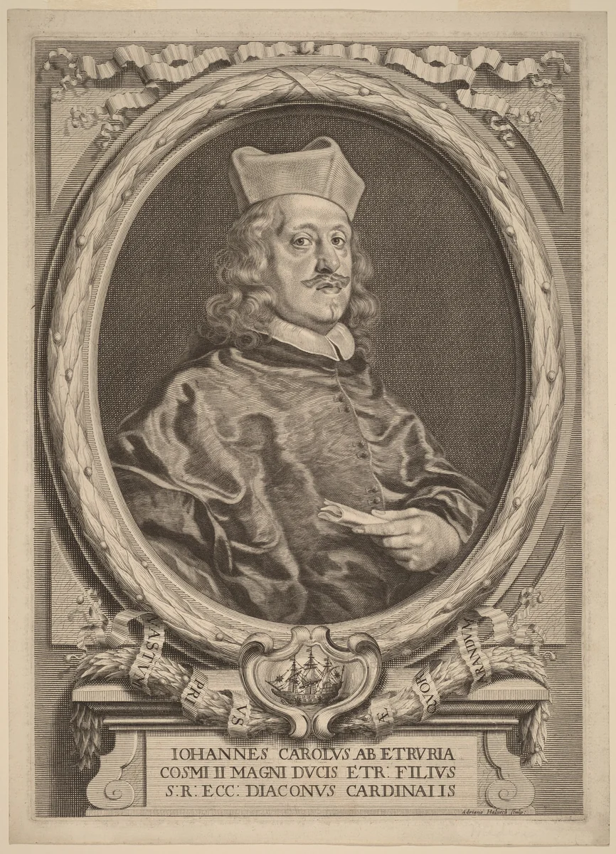 Cardinal Giovanni Carlo dei Medici by Adriaen Haelwegh, print, 1691