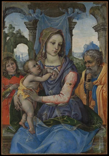 Holy Family with an Angel by Raffaellino del Garbo, painting, 1485-1495