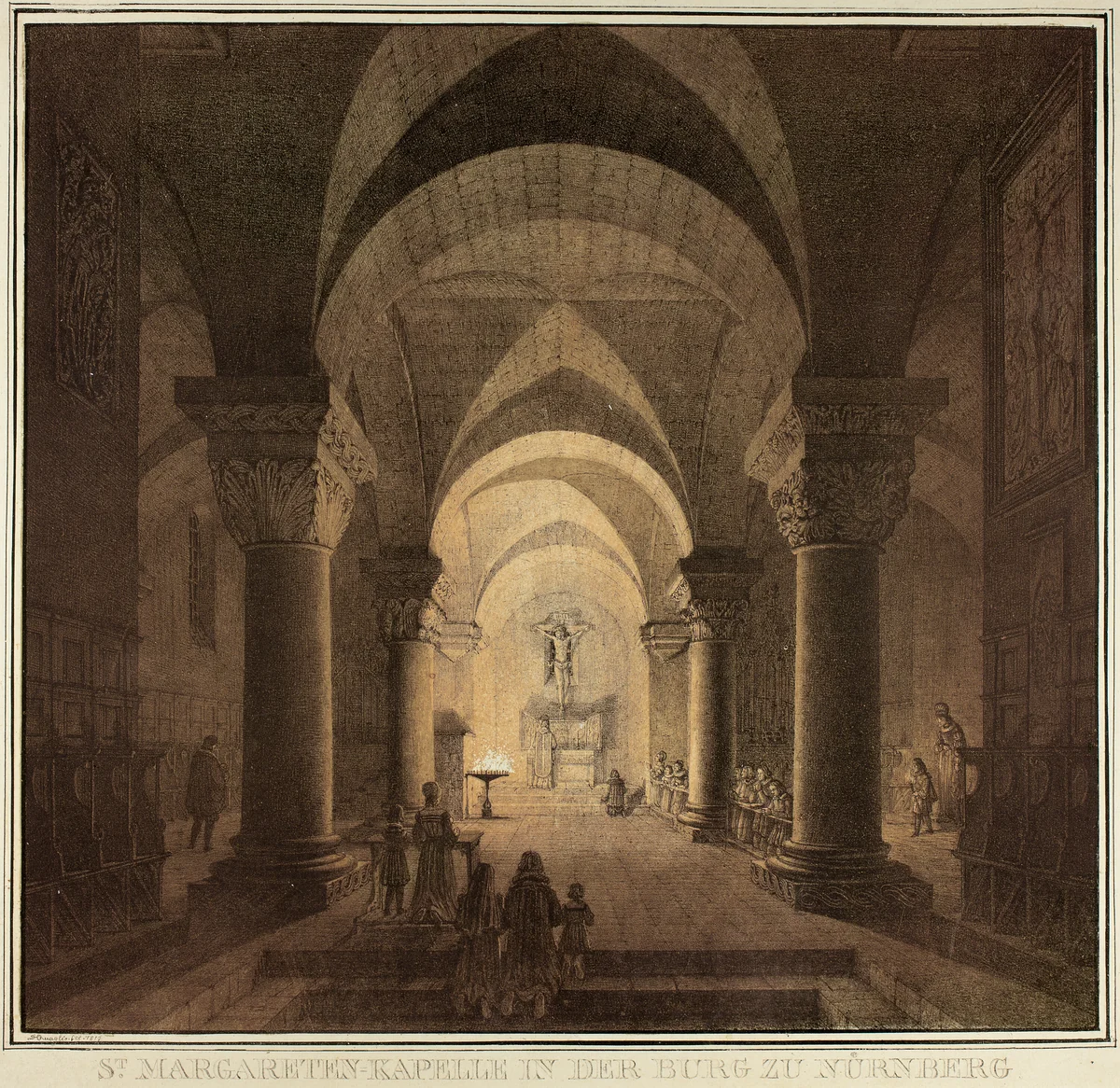 Chapel of Saint Margaret in the City of Nuremberg, from Collection of Memorable Medieval Buildings in Germany by Domenico Quaglio, print, 1819