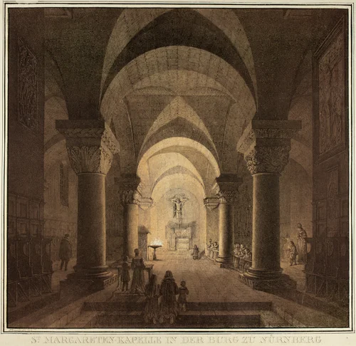 Chapel of Saint Margaret in the City of Nuremberg, from Collection of Memorable Medieval Buildings in Germany by Domenico Quaglio, print, 1819