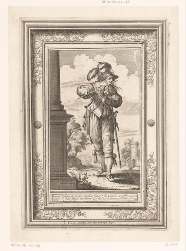 Fluitspeler, gekleed volgens de mode van ca. 1630 by Abraham Bosse, print, 1639