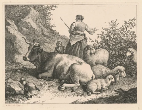 Standing Shepherdess with a Child by Francesco Londonio, print, 1776