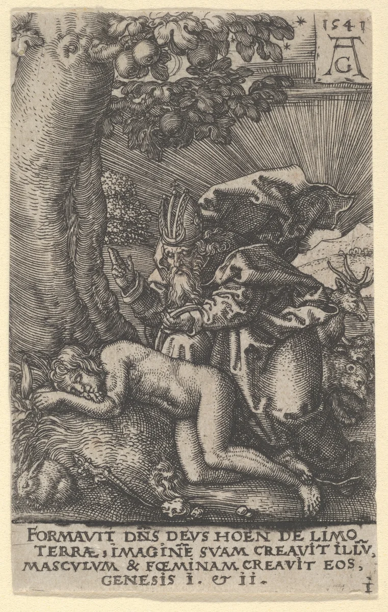 The Creation of Eve, from The Power of Death (Allegory of Original Sin and Death) by Heinrich Aldegrever, print, 1541
