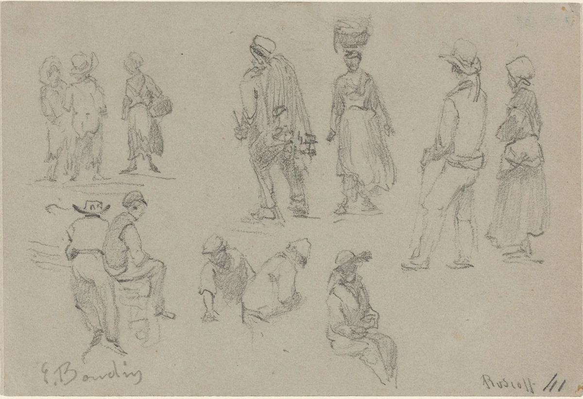 Provincial Figures by Eugène Boudin, drawing, 1824-1898