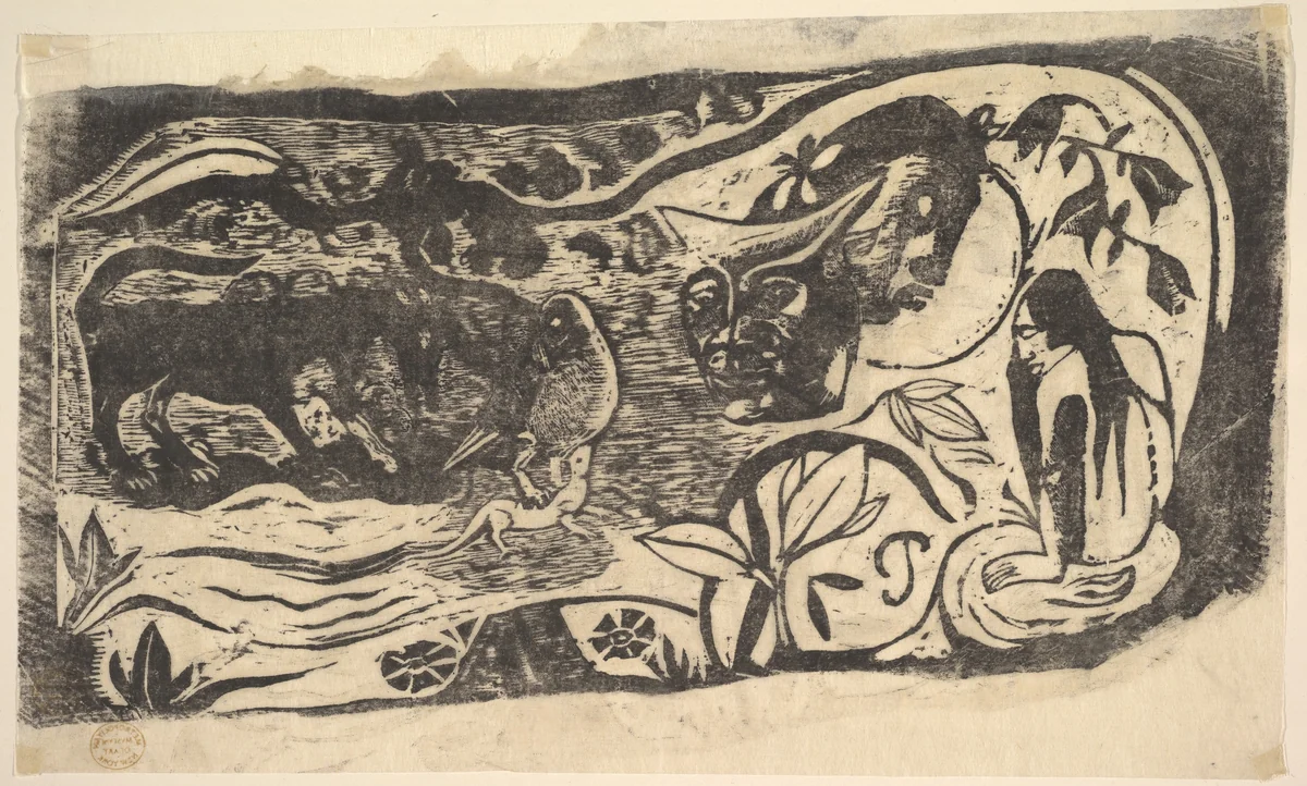 Woodcut with a Horned Head by Paul Gauguin, print, 1898-1899