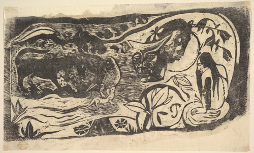 Woodcut with a Horned Head by Paul Gauguin, print, 1898-1899