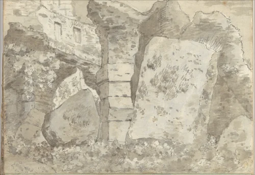 Roman ruins (Smaller Italian sketchbook, leaf 10 recto) by Joseph Wright, drawing, 1774-1775