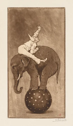 Elephant and Clown (L'Elephant et le Clown) by Henri Charles Guérard, print, 1884-1894