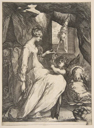 Virgin and Child with an Angel by Jacques Bellange, print, 1612-1616