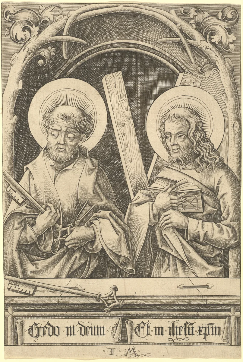 Saints Peter and Andrew by Israhel van Meckenem, print, 1480-1485