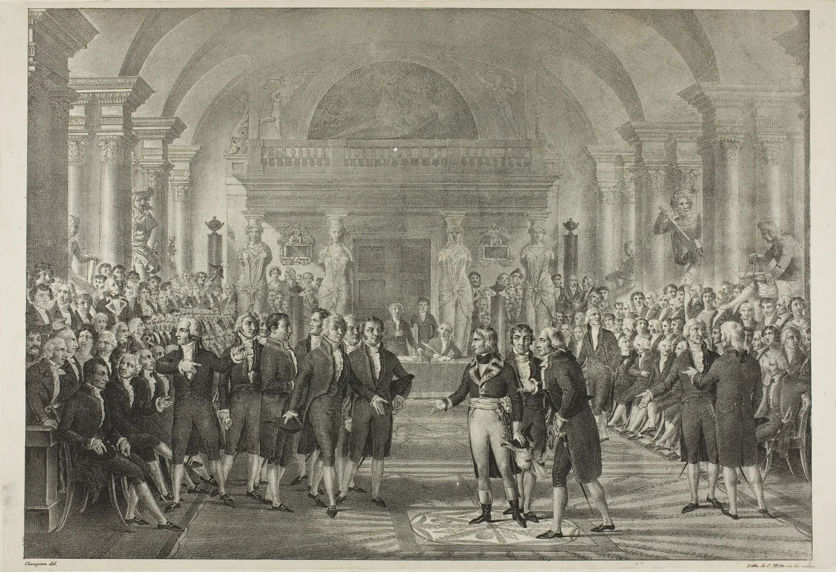 Napoleon in the Chamber of Deputies, from the Political and Military Life of Napoleon by Charles Étienne Pierre Motte, print, 1822-1826