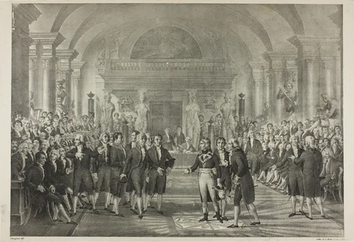 Napoleon in the Chamber of Deputies, from the Political and Military Life of Napoleon by Charles Étienne Pierre Motte, print, 1822-1826