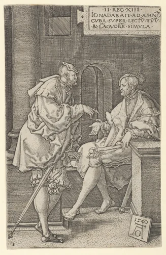 Amnon and Jonadab, from The Story of Amnon and Tamar by Heinrich Aldegrever, print, 1540