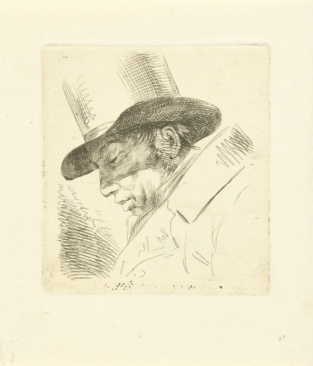 Portret van Abraham Uytenbogaart met hoge hoed by Jean Augustin Daiwaille, print, 1796-1850