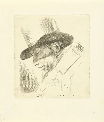 Portret van Abraham Uytenbogaart met hoge hoed by Jean Augustin Daiwaille, print, 1796-1850