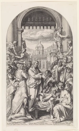 Christus wekt de zoon van de weduwe te Naïn op by Unknown, print, 1593-1594