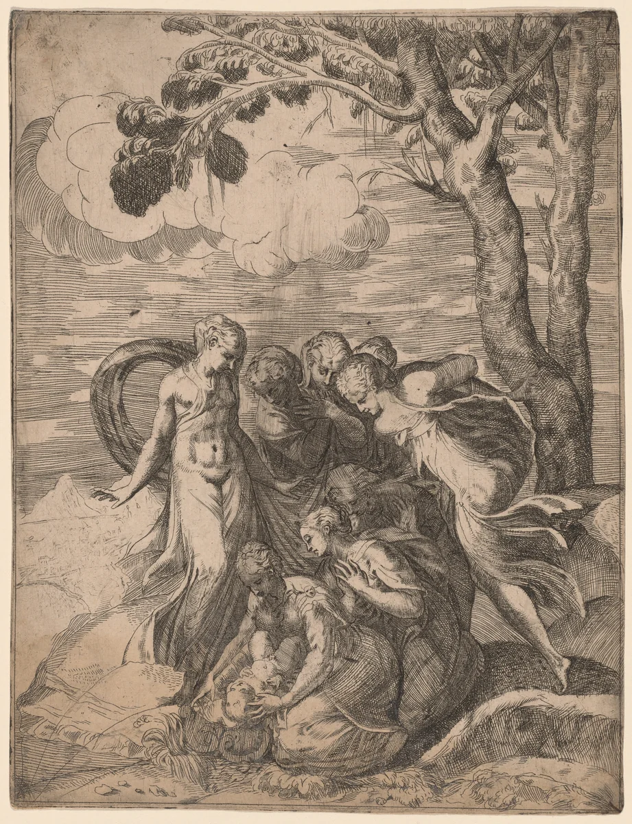 The Finding of Moses by Battista Angolo del Moro, print, 1540-1549