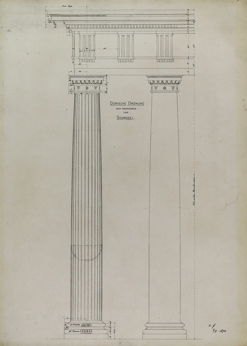 Orders of Architecture, Renaissance Doric Order from Vincenzo Scamozzi, Elevation by Carl Furst, other, 1870