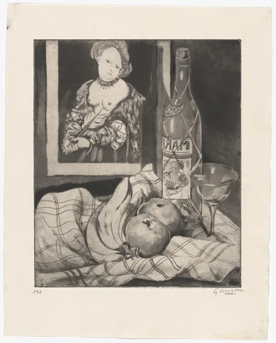 Still Life with Cranach Painting by Emil Ganso, print, 1930