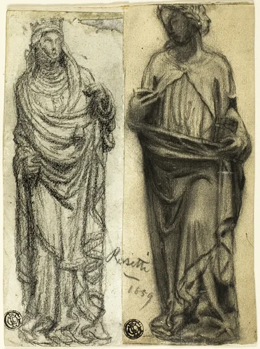 Two Studies of Medieval Sculpture by Dante Gabriel Rossetti, drawing, 1859