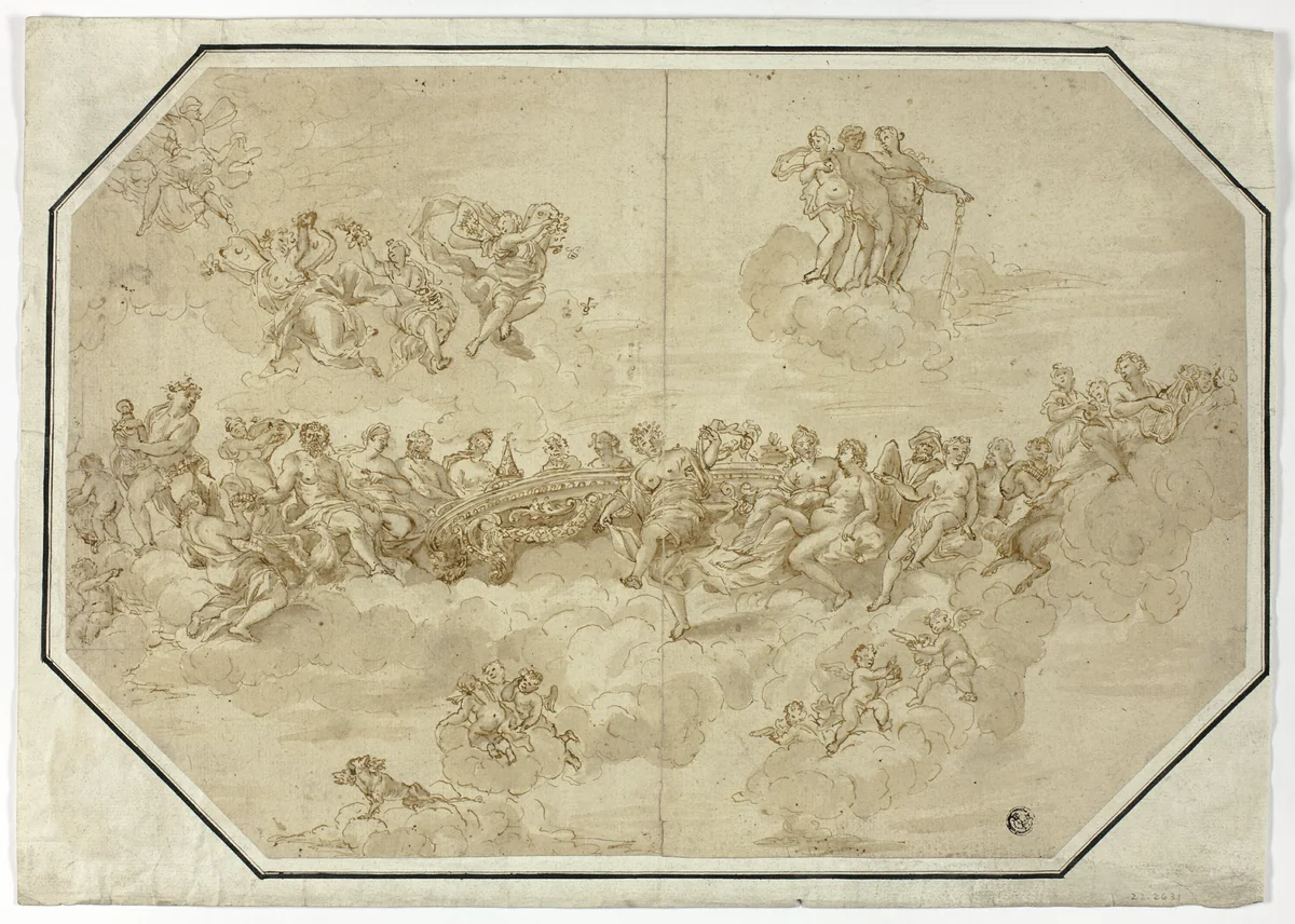 Feast of the Gods: Ceiling Design by Unknown Artist, drawing, 1690-1710