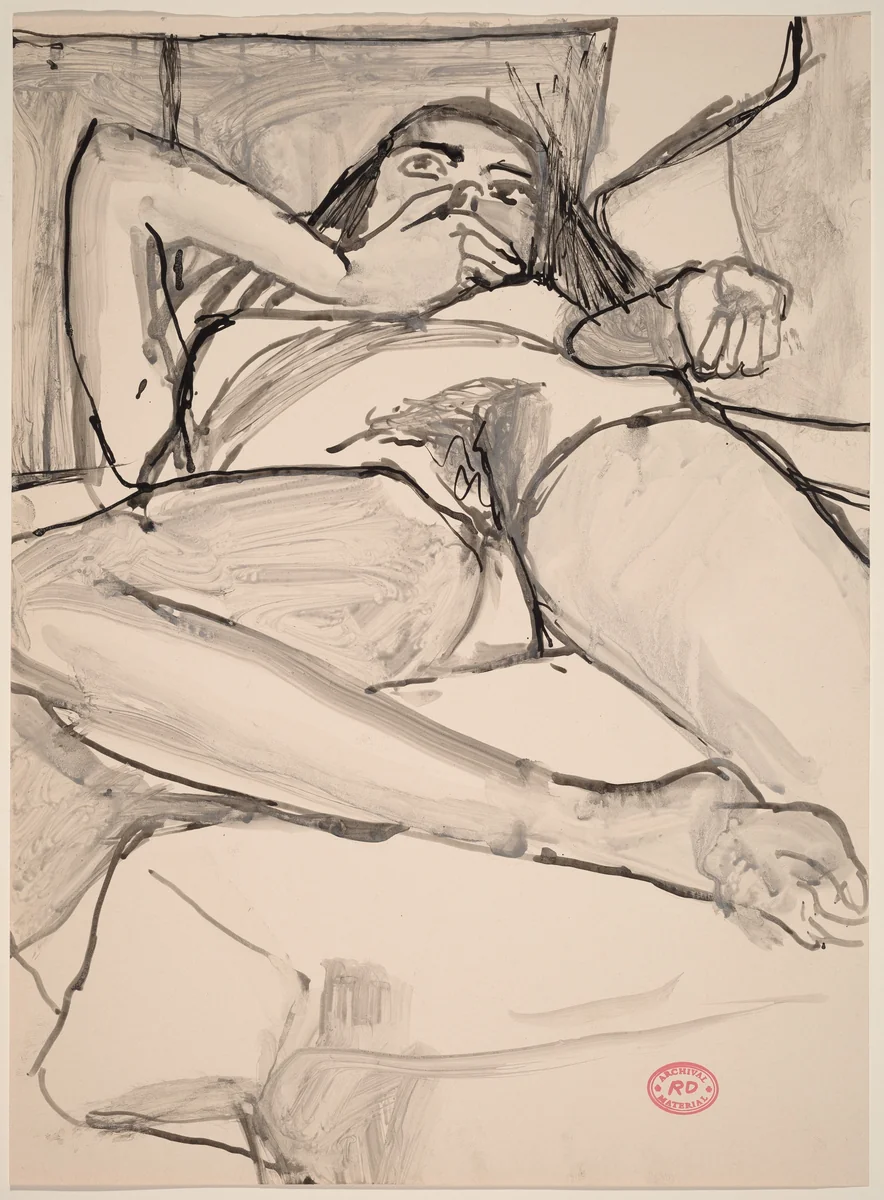Untitled [reclining nude with her hand over her mouth] by Richard Diebenkorn, drawing, 1955-1967