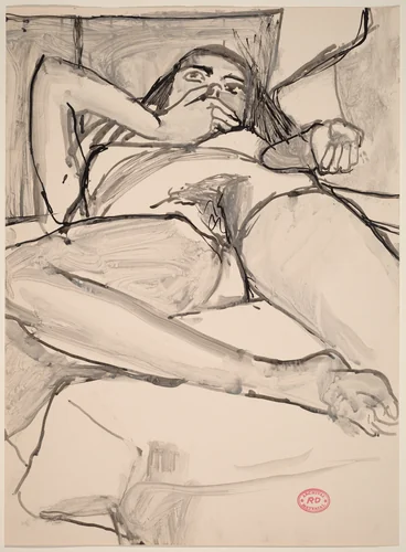 Untitled [reclining nude with her hand over her mouth] by Richard Diebenkorn, drawing, 1955-1967
