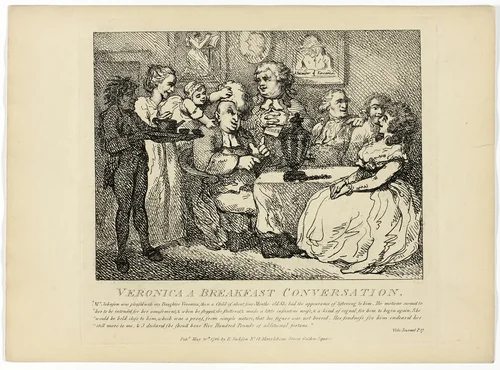 Veronica A Breakfast Conversation, from Boswell's Tour of the Hebrides by Thomas Rowlandson, print, 1786