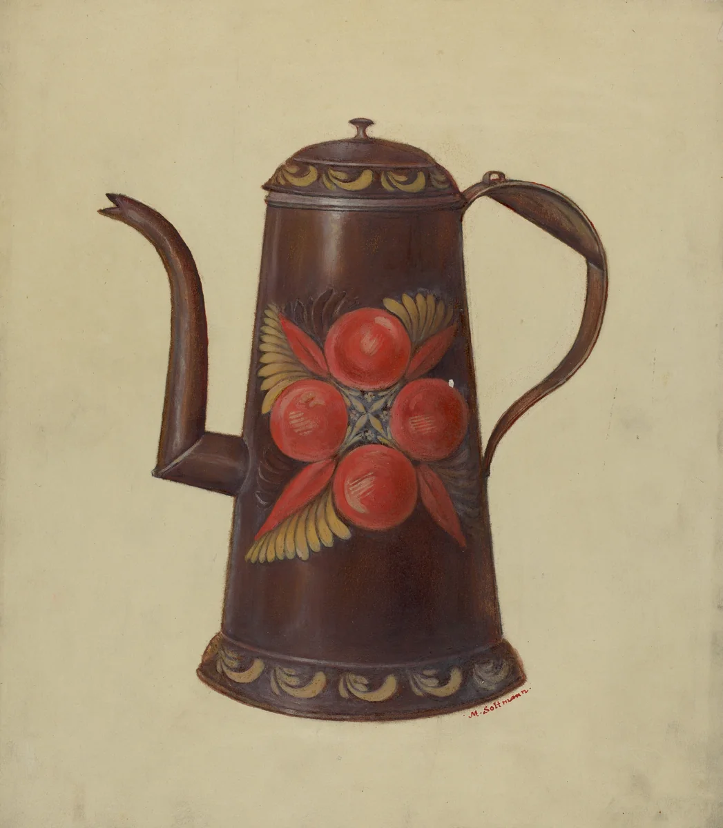 Toleware Tin Coffee Pot by Max Soltmann, index of american design, 1936
