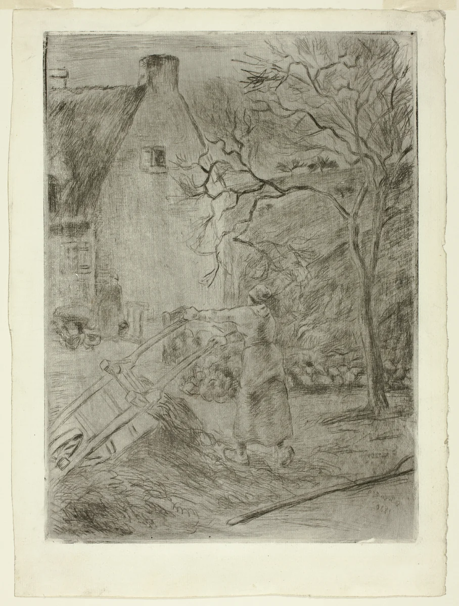 Woman Emptying a Wheelbarrow by Camille Pissarro, print, 1880