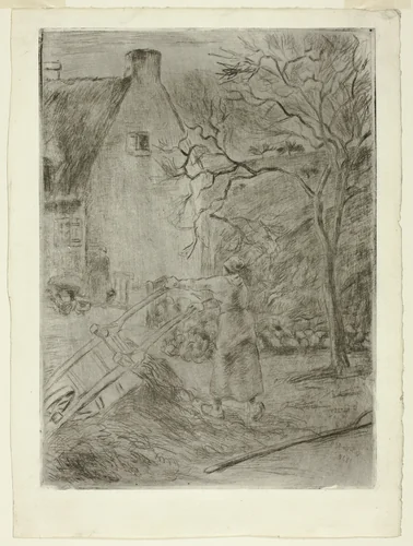 Woman Emptying a Wheelbarrow by Camille Pissarro, print, 1880
